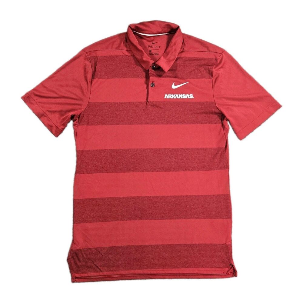 Mens Nike DriFit Arkansas Razorbacks Short Sleeve Polo Shirt Red Small